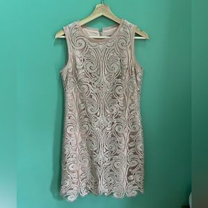 Pale pink sequin Vince Camuto sheath dress. Classic shape, beautiful sequins.